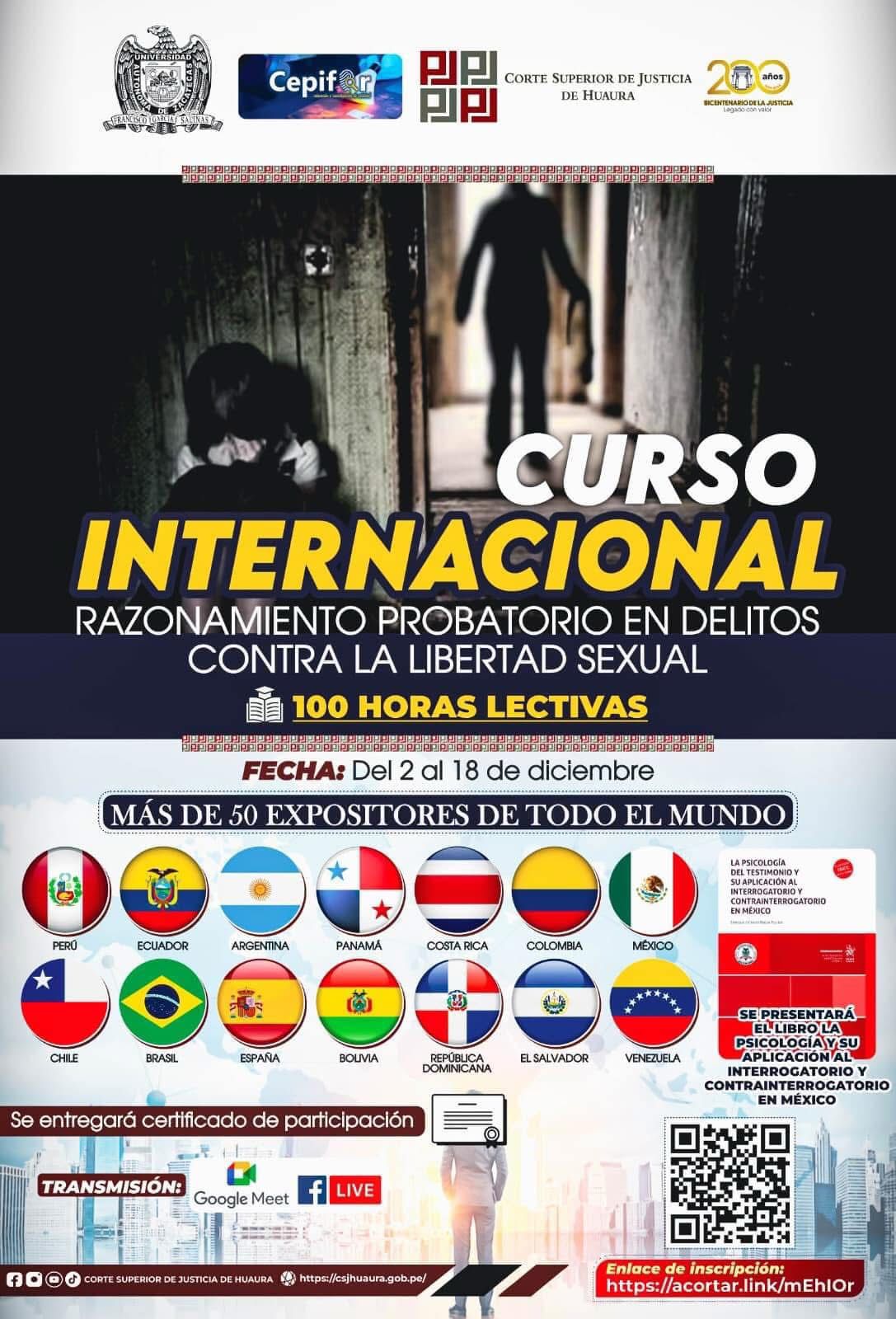 Cartel del Curso Internacional: Razonamiento Probatorio en Delitos contra la Libertad Sexual